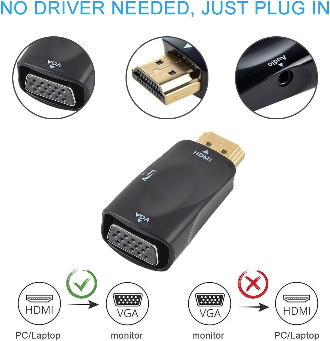 HDMI to VGA Adapter Converter with 3.5Mm Audio Jack Cable for Older