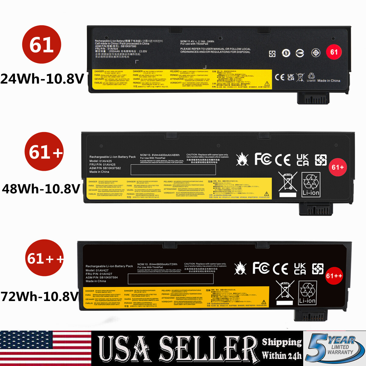 61++ Battery For Lenovo Thinkpad T470 T480 T570 T580 P51s P52s 01AV427 01AV423