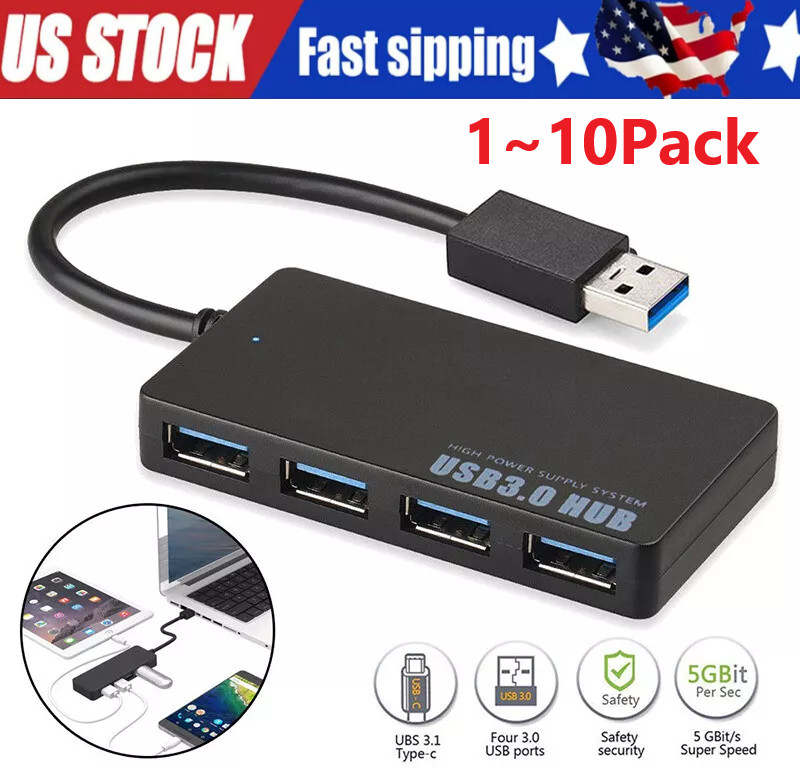 USB 3.0 Hub 4-port adapter Charger Data Ultra fast PC Mac Laptop Desktop LOT
