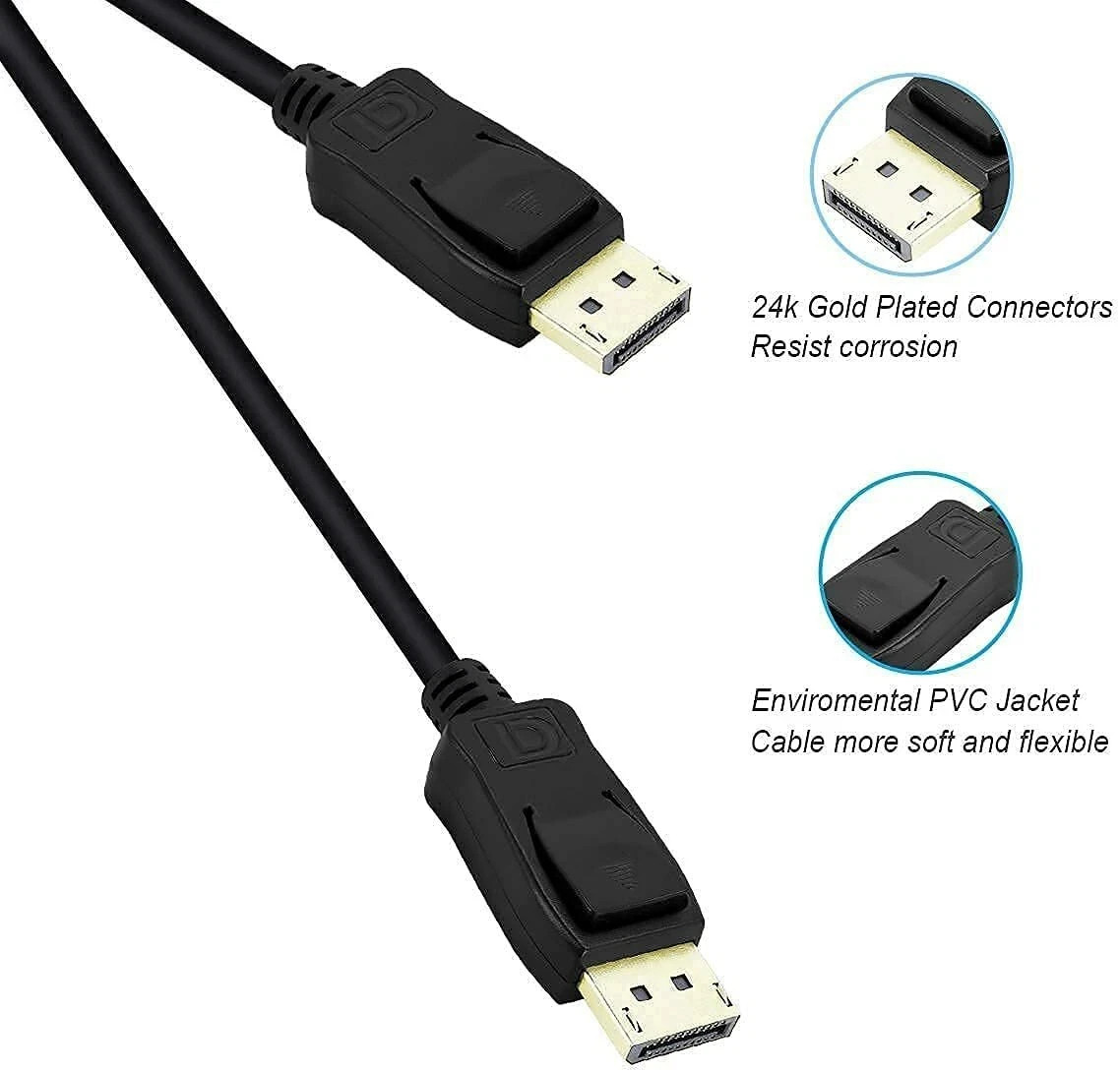Displayport to Display Port Cable DP Male to Male Cord 4K HD w/ Latches 6ft