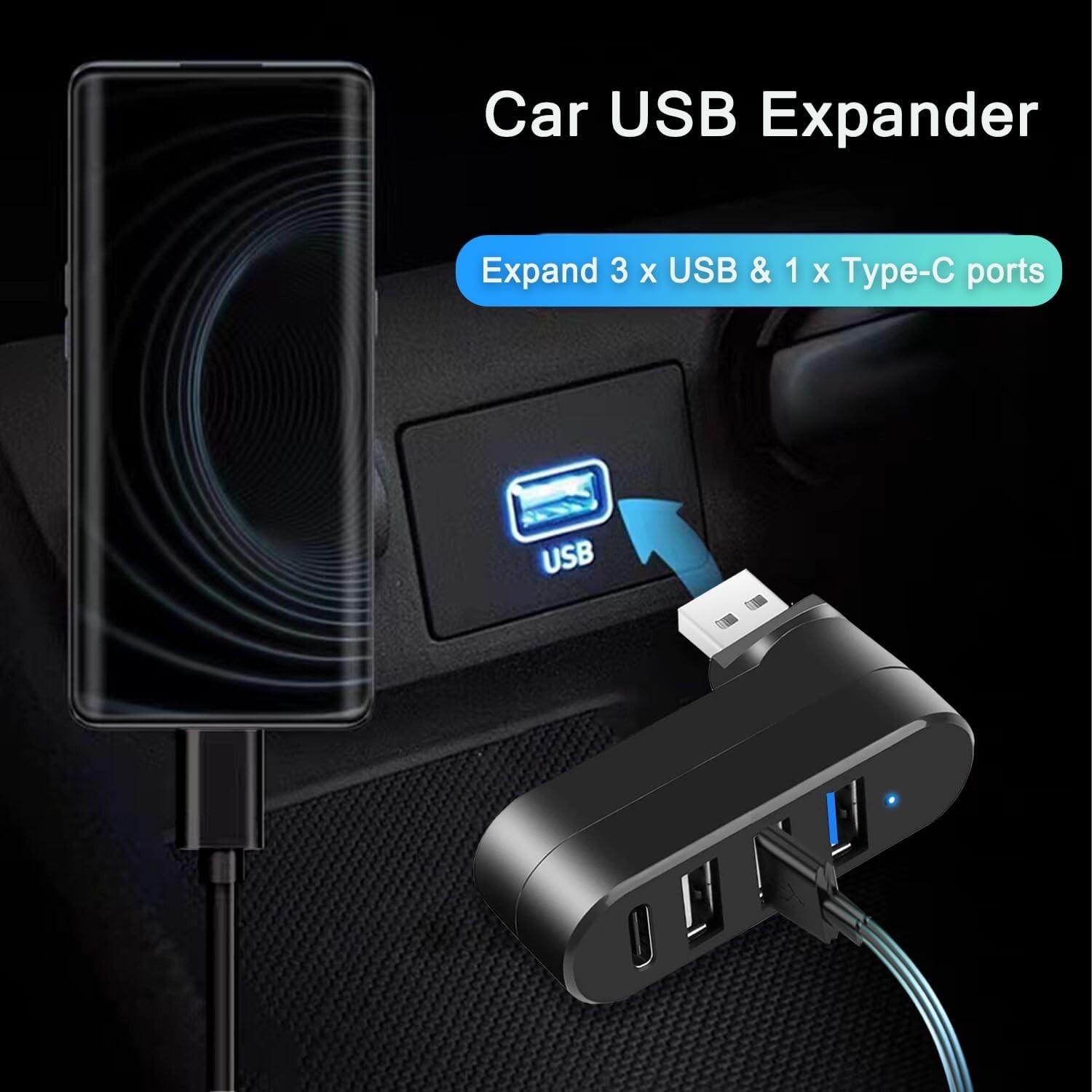 4-Port USB 3.0 Hub – Rotatable Design & 5W USB C Power Adapter for Versatility