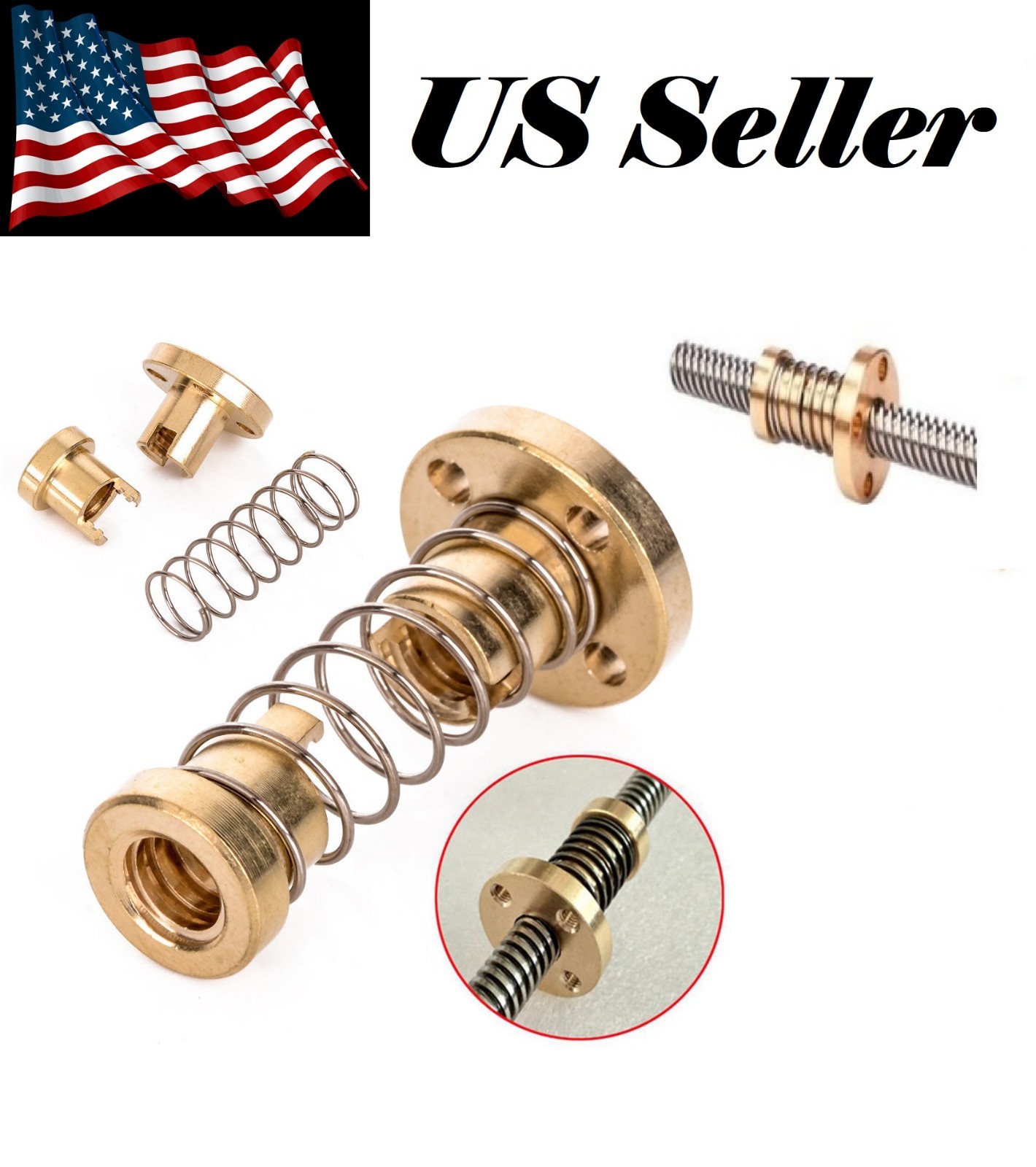 100mm – 600mm 3D Printer T8 8mm Lead Screw Rod + brass anti backlash Nut TR8