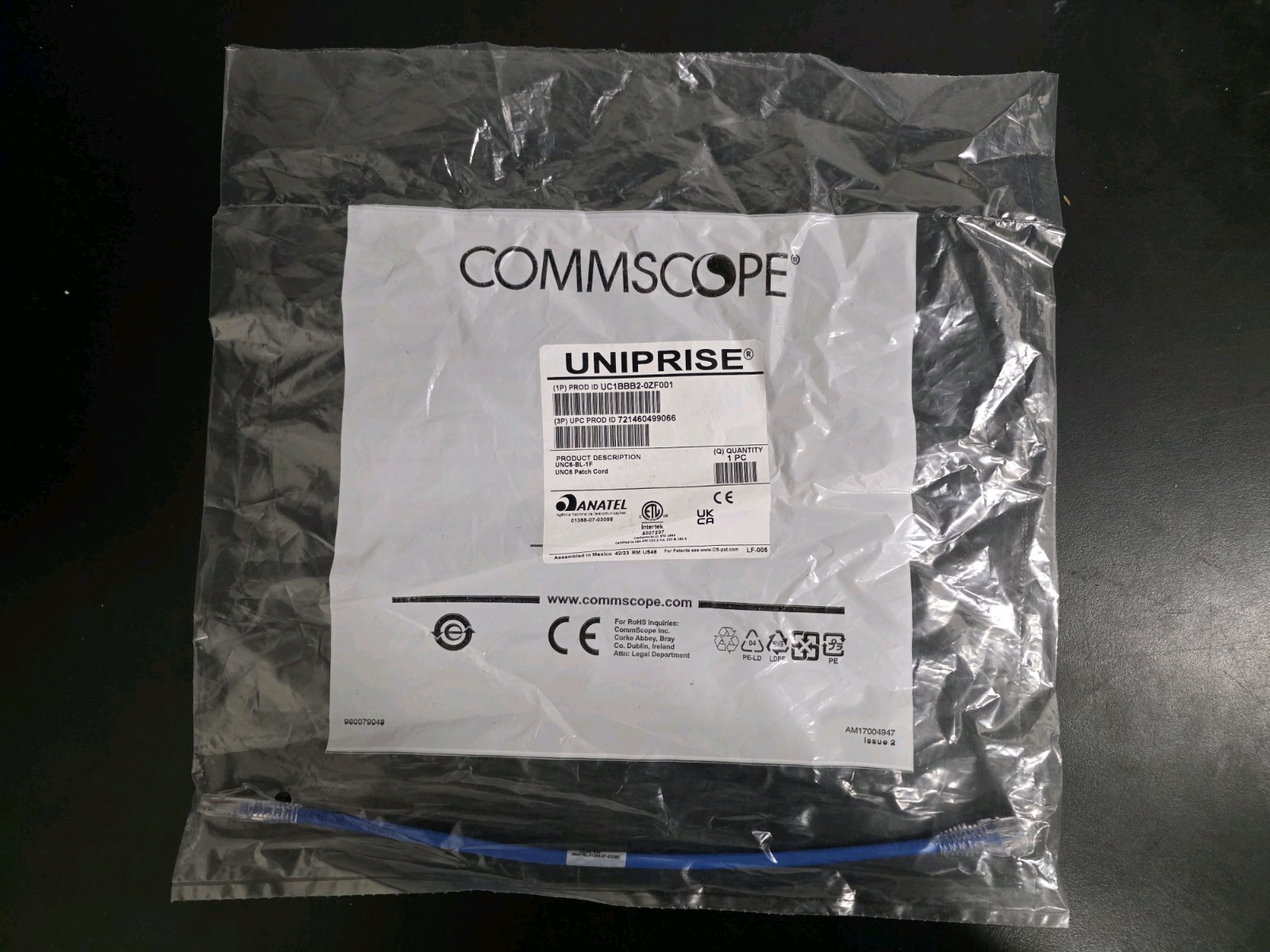 Commscope Uniprise – 1 FT – UNC6 – Patch Cable – Blue – BULK *UNC6-BL-1F*