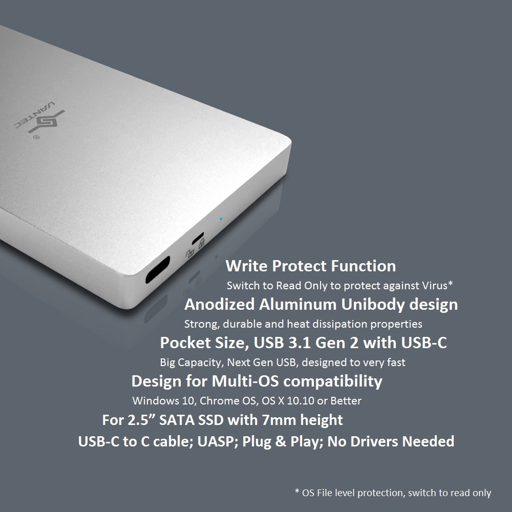 Vantec NexStar SX 2.5” SATA SSD to USB 3.1 Gen 2 Type C Enclosure