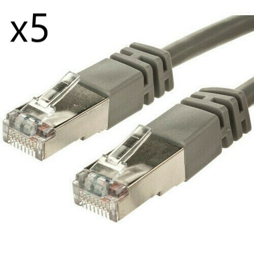 5 Pack – 5ft Shielded STP CAT5e Ethernet Network Router Patch Cable Cord Gray
