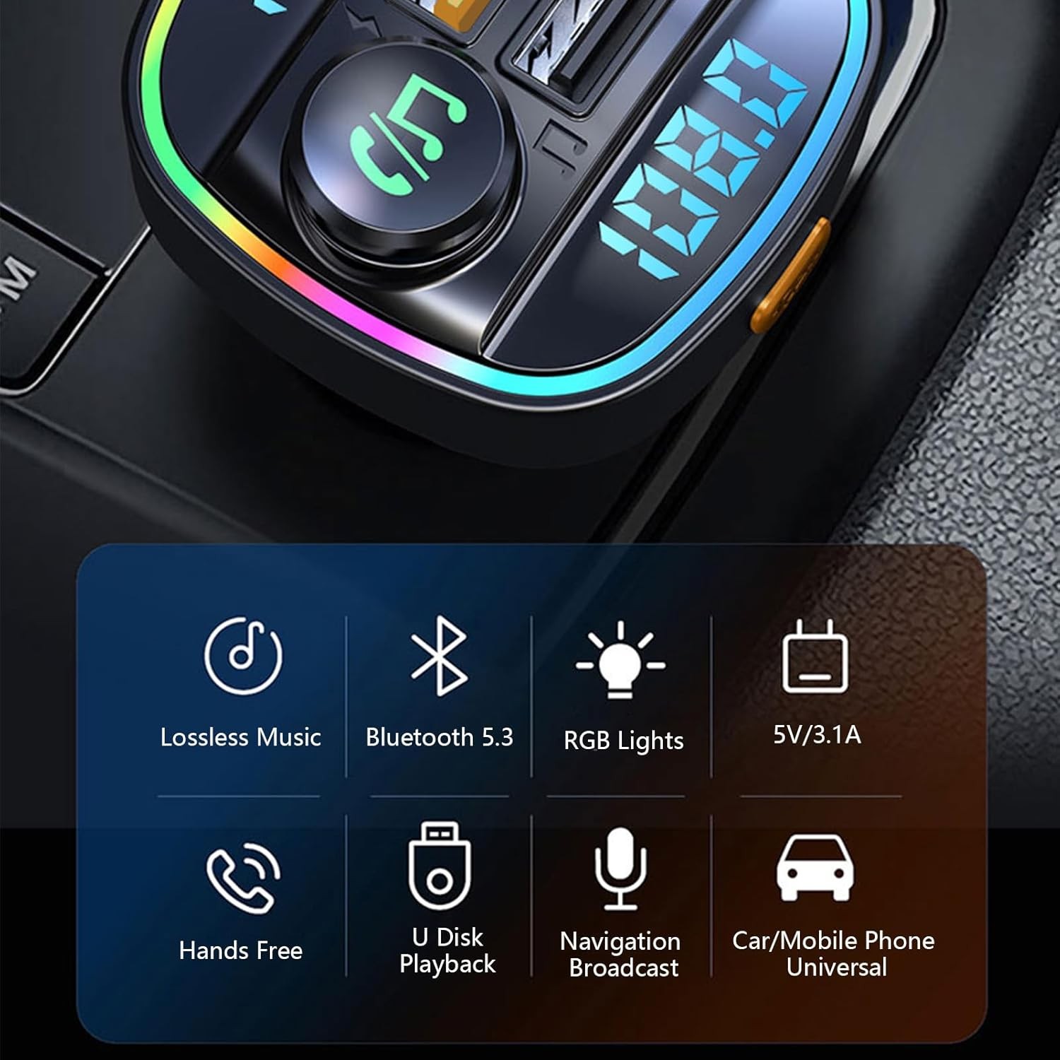 Bluetooth 5.0 Car Wireless FM Transmitter Adapter USB PD Charger AUX Hands Lot