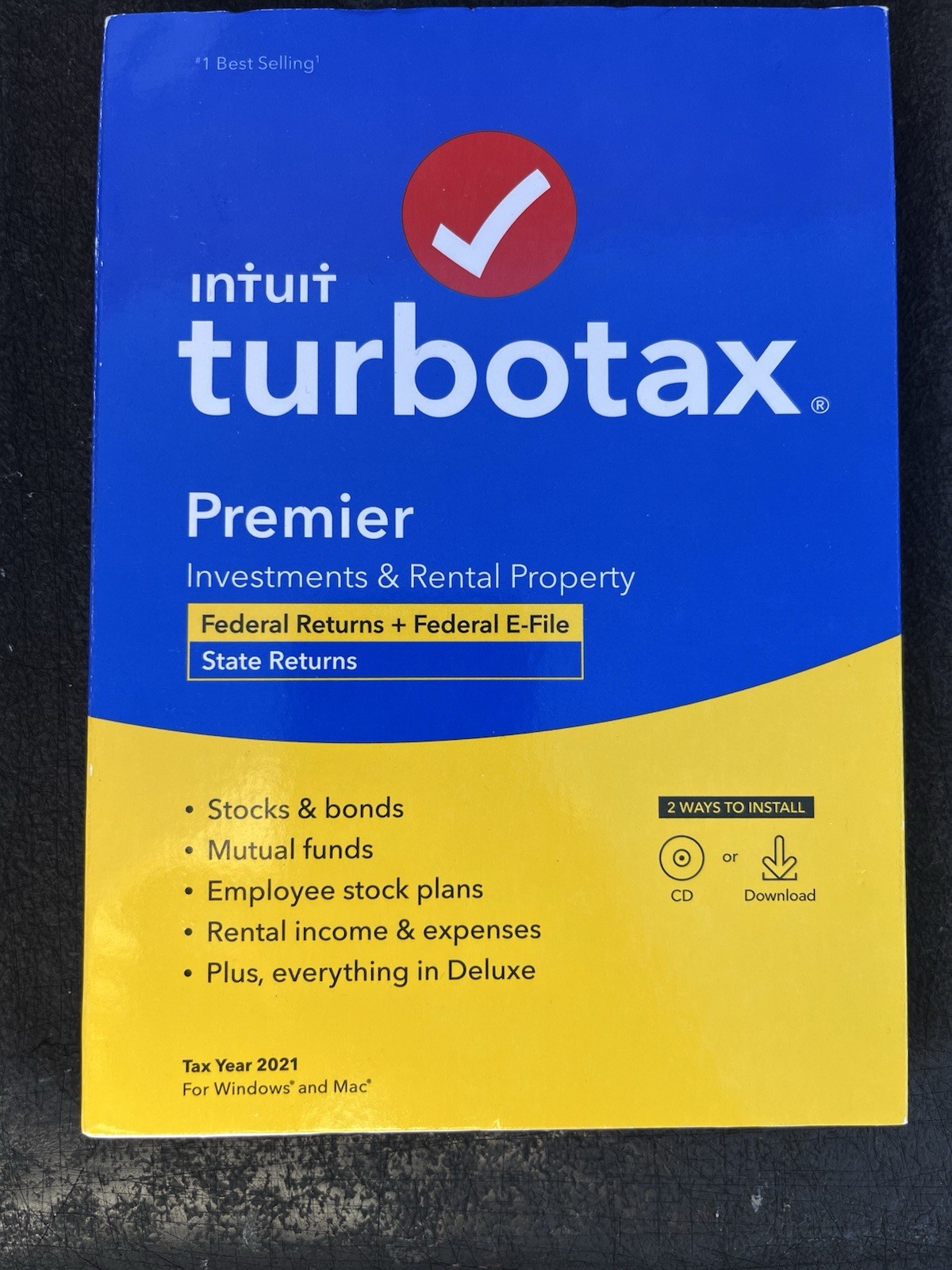 2021 TurboTax Premier Federal + State Investments & Rental Property CD *Open box