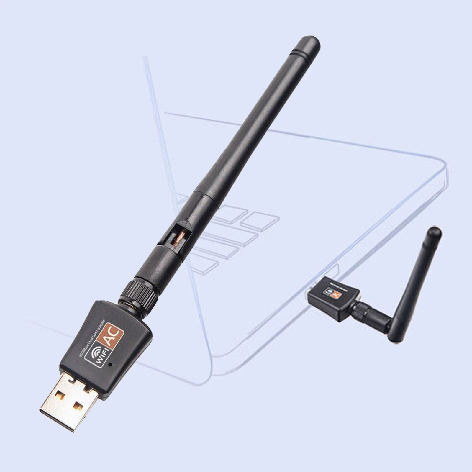 600Mbps Network Adapter Dual Band 2.4/5Ghz Wireless USB WiFi Adapter w/Antenna
