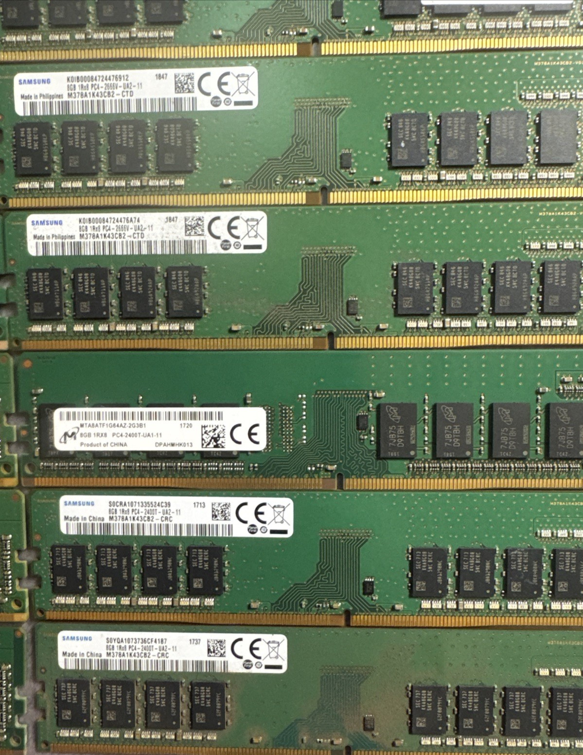 LOT OF 44 Mixed 8GB 1Rx8 PC4-2666V-UA2-11 MTA8ATF1G64AZ-2G6E1 Micron Desktop RAM