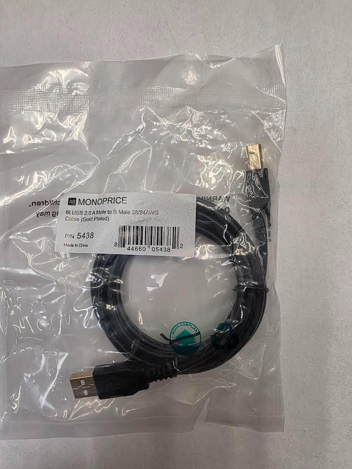 6ft USB 2.0 A Male to B Male 28/24AWG Cable – (Gold Plated) – BLACK 5438