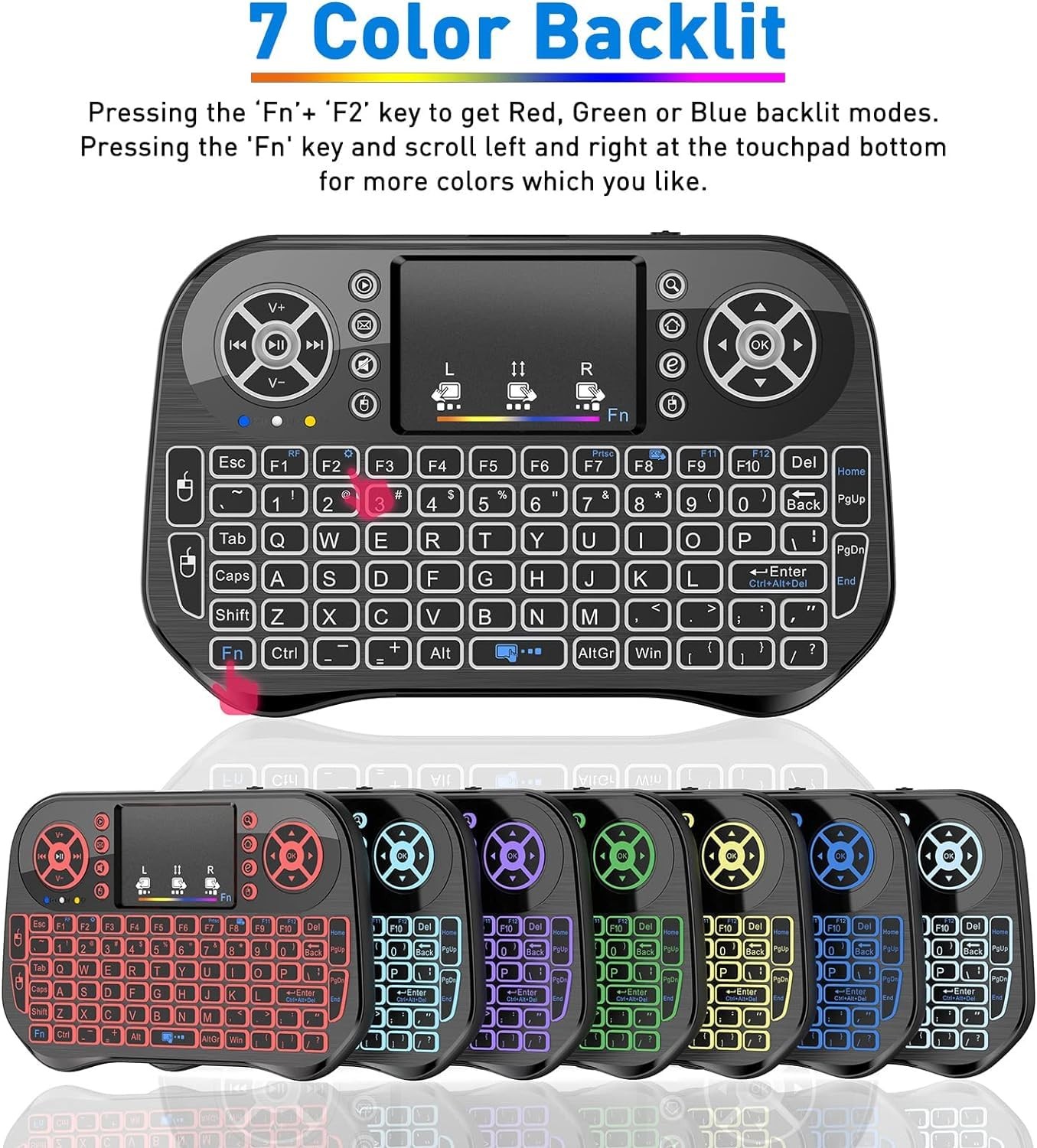 Mini Wireless Keyboard RGB Backlit Touchpad 2.4GHz Rechargeable