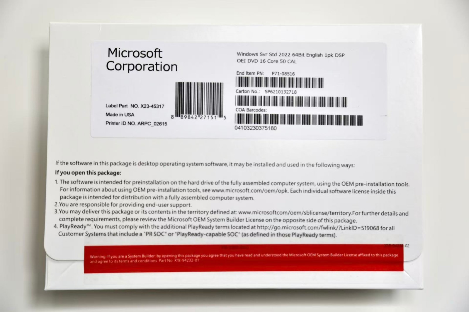 Win Server 2022 Standard – New Sealed DVD and Product Key -16 Core 50 Cal。