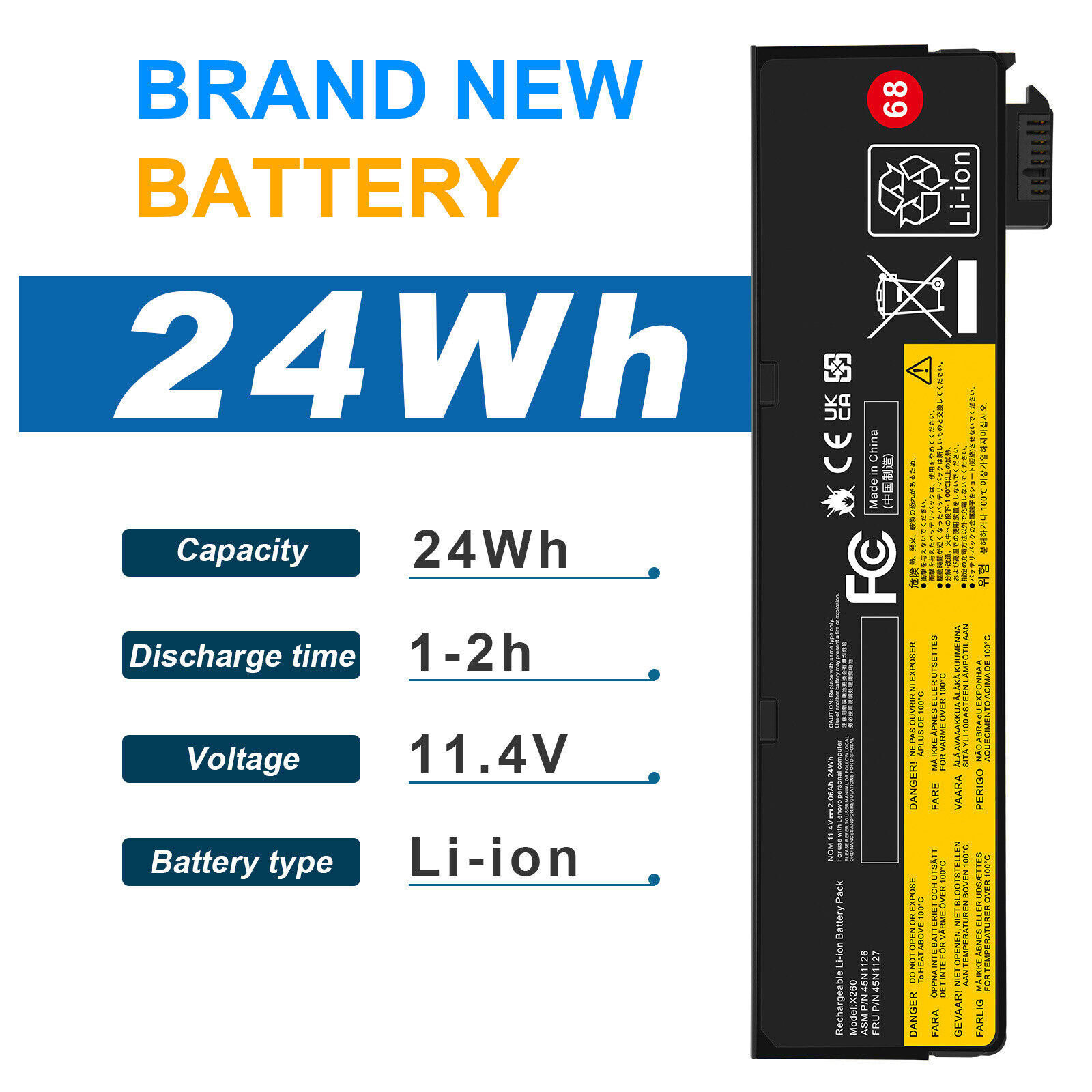 Battery for Lenovo ThinkPad X240 X250 X260 T440 T440S T450 45N1134 45N1776 68+