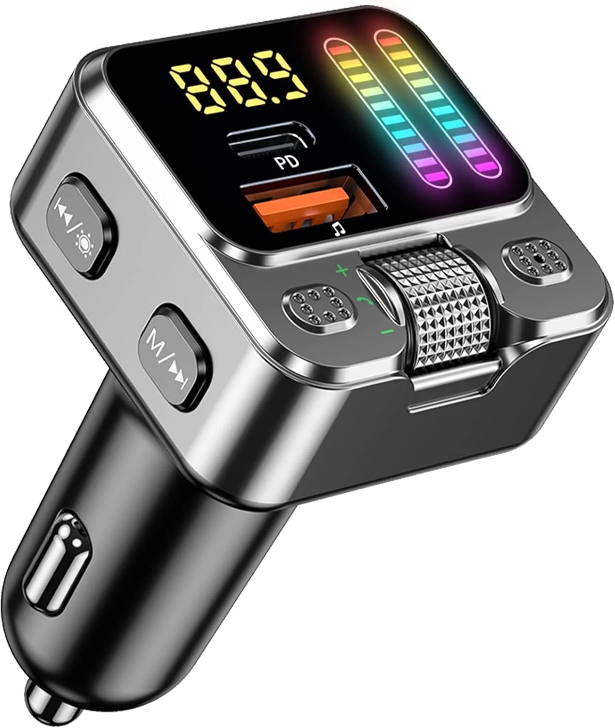 Bluetooth 5.3 FM Transmitter Car Adapter 42W PD Fast Charger Handsfree