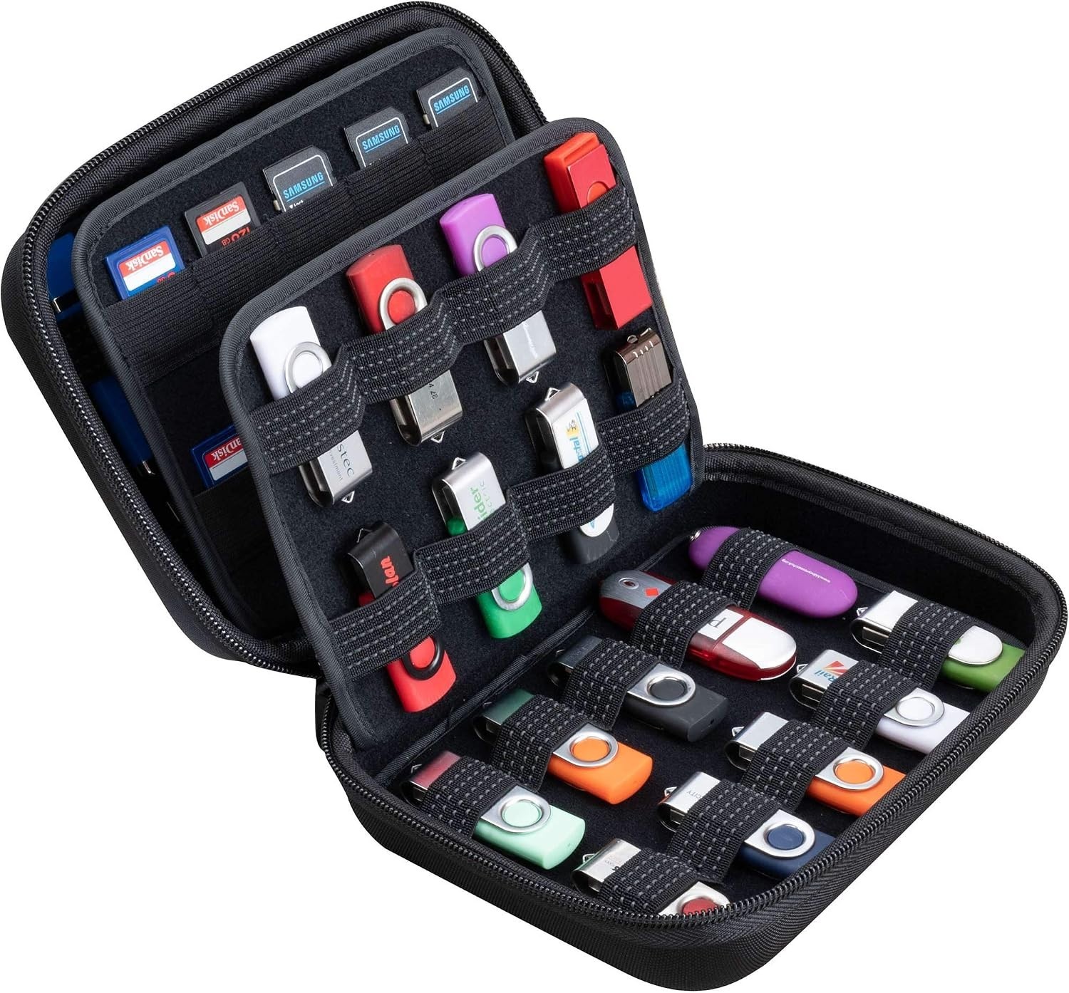 USB and SD Card Storage Holder with Mesh Pocket – Large Capacity