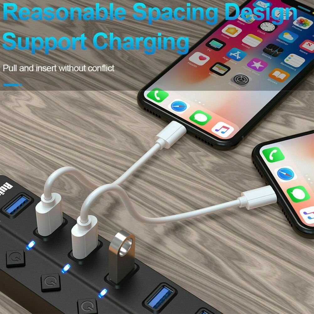 7 Port USB 3.0 Hub Splitter Adapter On/Off Switch High Speed For PC Laptop Mac