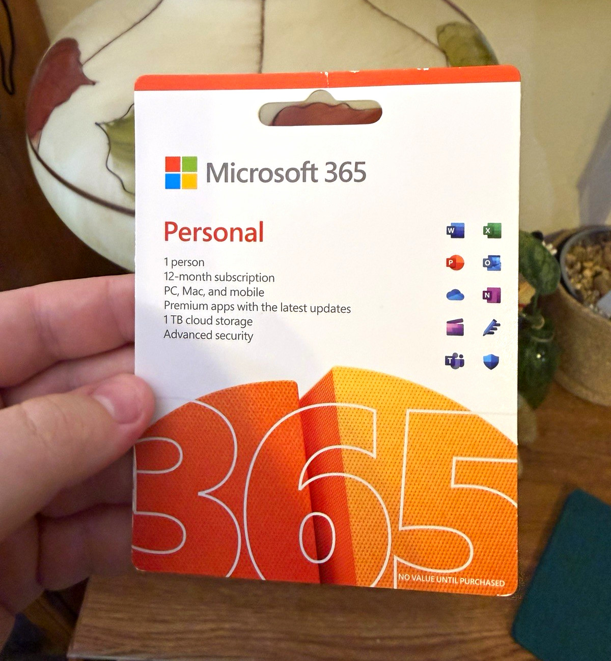Microsoft 365 Personal 12-Month Subscription Card, 1 User, PC/Mac/Mobile