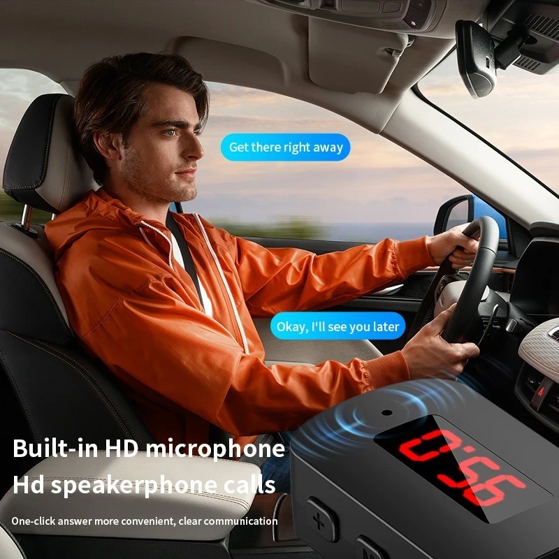 Bluetooth 5.4 Mini USB Receiver with LED Display Handsfree Call Car Kit for FM