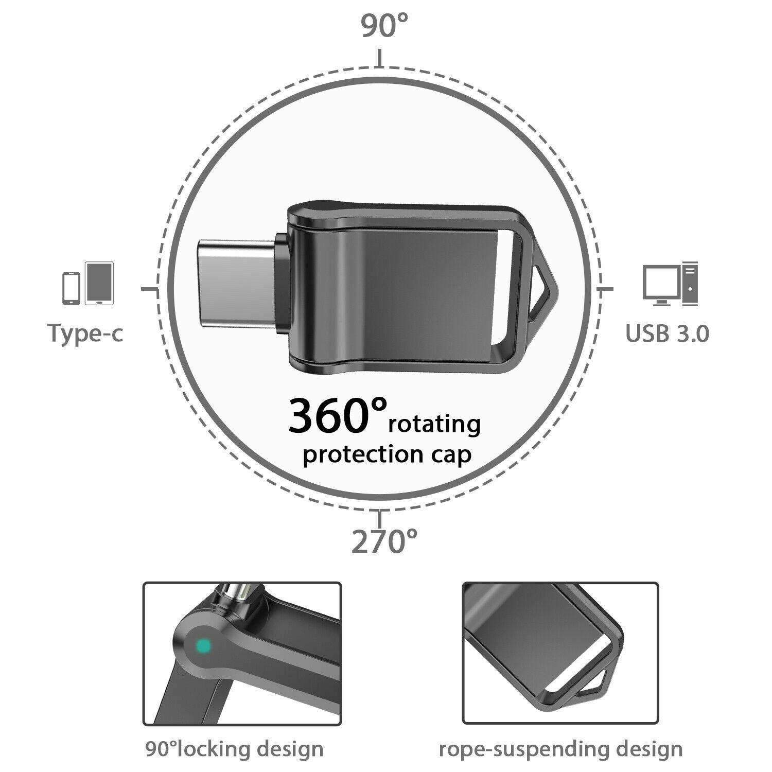 Mini USB 3.0 Type C Dual USB Memory Stick OTG Waterproof Flash Drive Thumb Drive