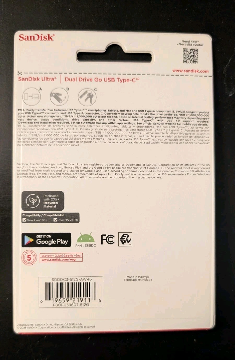 SanDisk- Ultra Dual Drive Go 512GB USB Type-A/USB Type-C Flash Drive – Black New