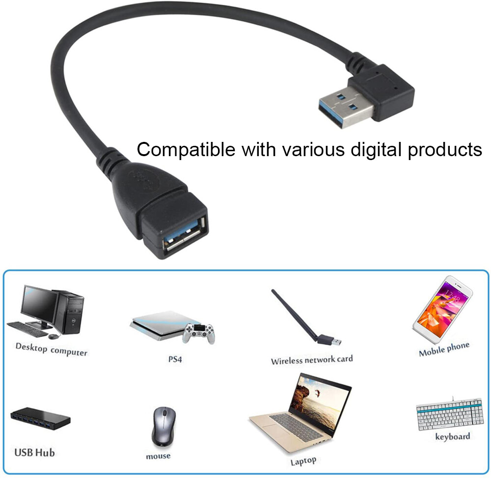 USB 3.0 Angle 90 Degree Extension Cable Male to Female Adapter Cord Data Sync 3x