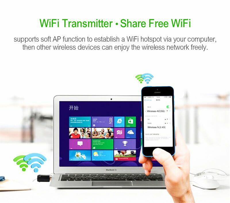 600Mbps Wireless USB Ethernet PC WiFi AC Adapter Lan 802.11 Dual Band 2.4G / 5G