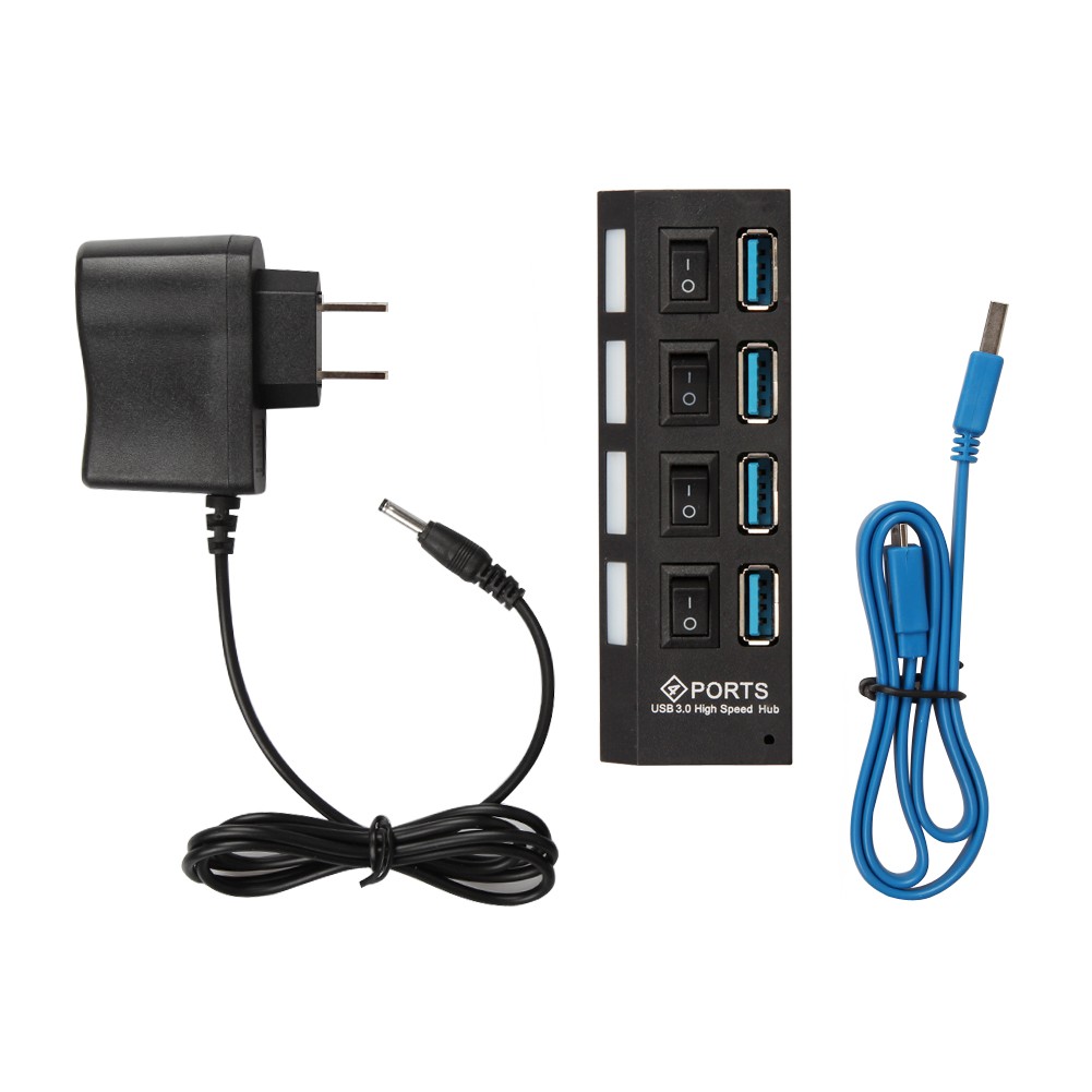 4/7 Port USB 3.0 High Speed HUB Splitter Box With ON/OFF Switch AC Power Adapter