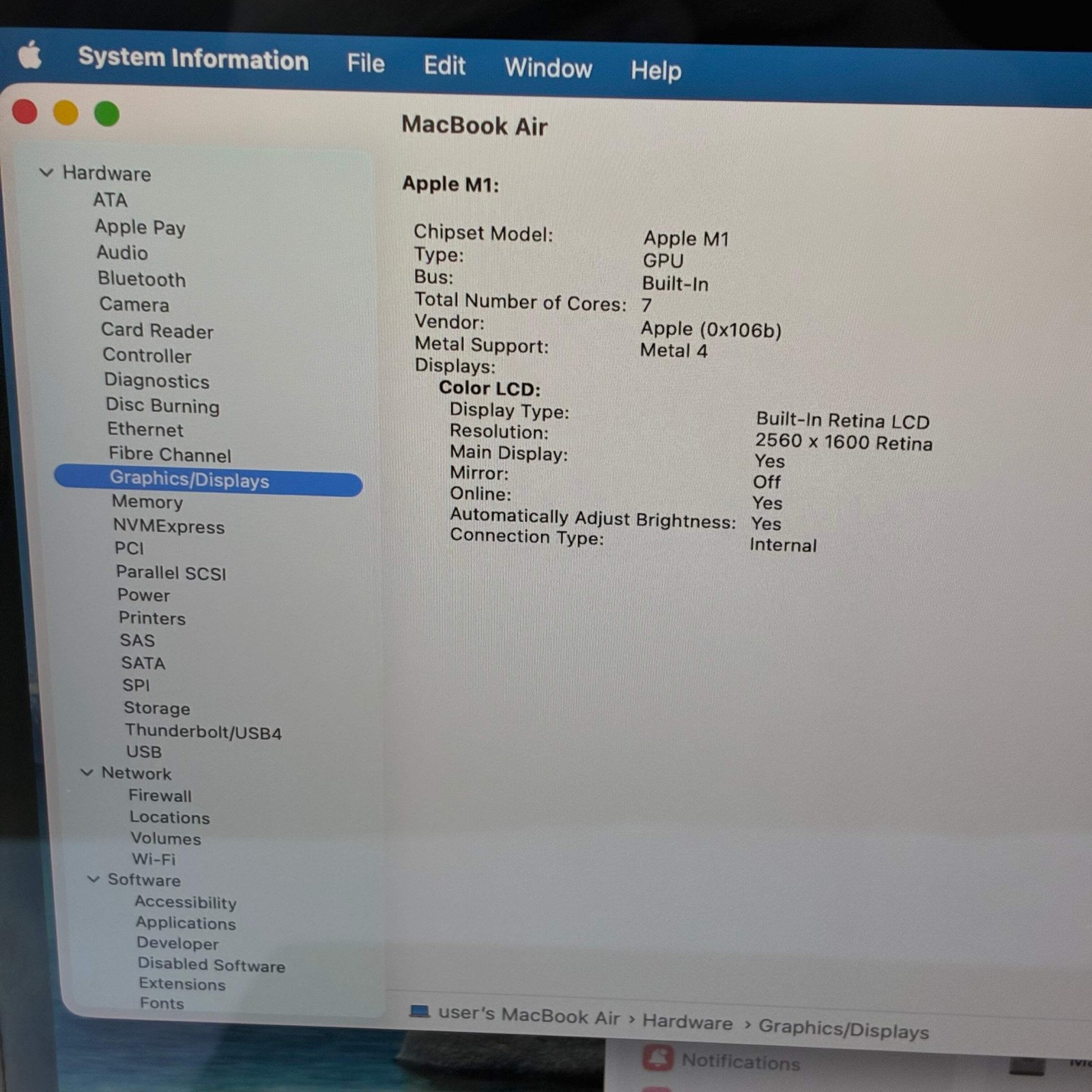 2020 Apple MacBook Air 13.3″ M1 7C GPU 3.2GHz 8GB RAM 256GB SSD A2337