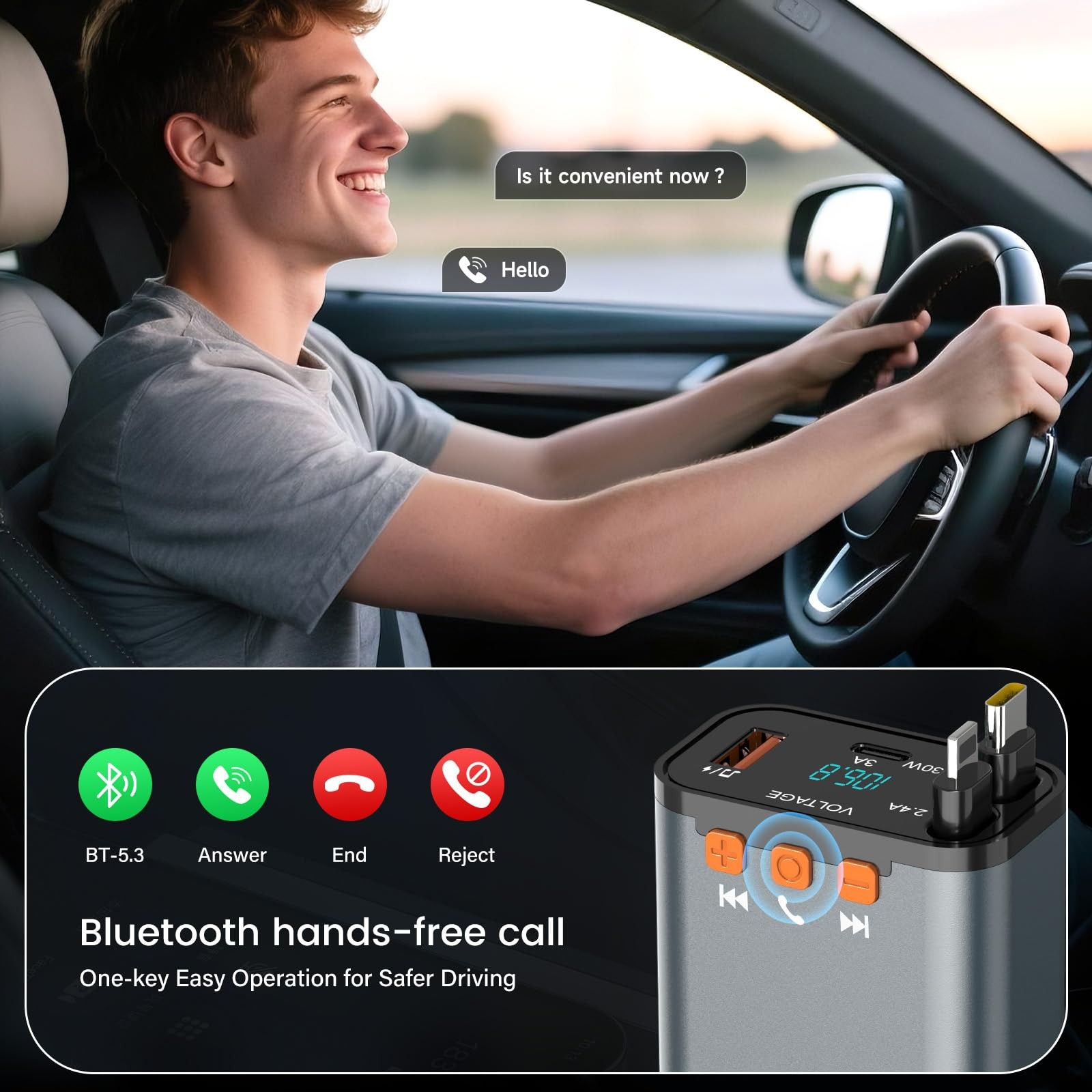 Car Bluetooth Adapter & Car Charger USB C, 69W Cigarette Lighter Adapter with…