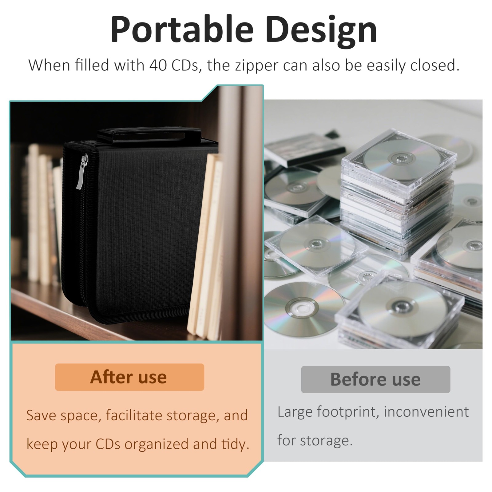 YILAG DVD Case CD Storage,40 Capacity Cases Holder Medium, 40 Black