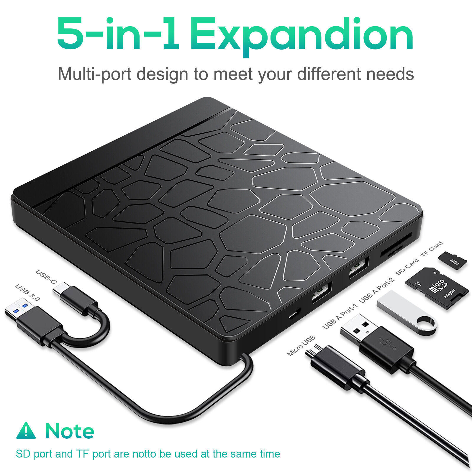 7 in 1 Slim External CD DVD Drive USB 3.0 USB C Disc Player Burner Writer Laptop
