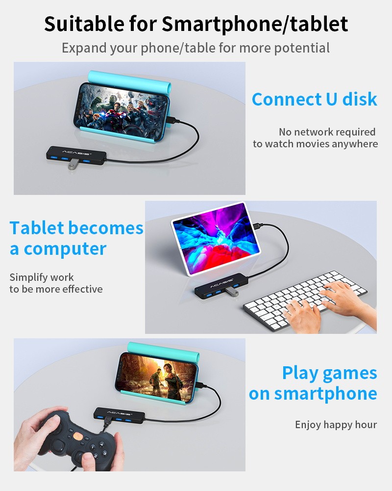Acasis 4 Port USB 2.0 Hub Splitter Multi Adapter 5Gbps High Speed Desktop Laptop