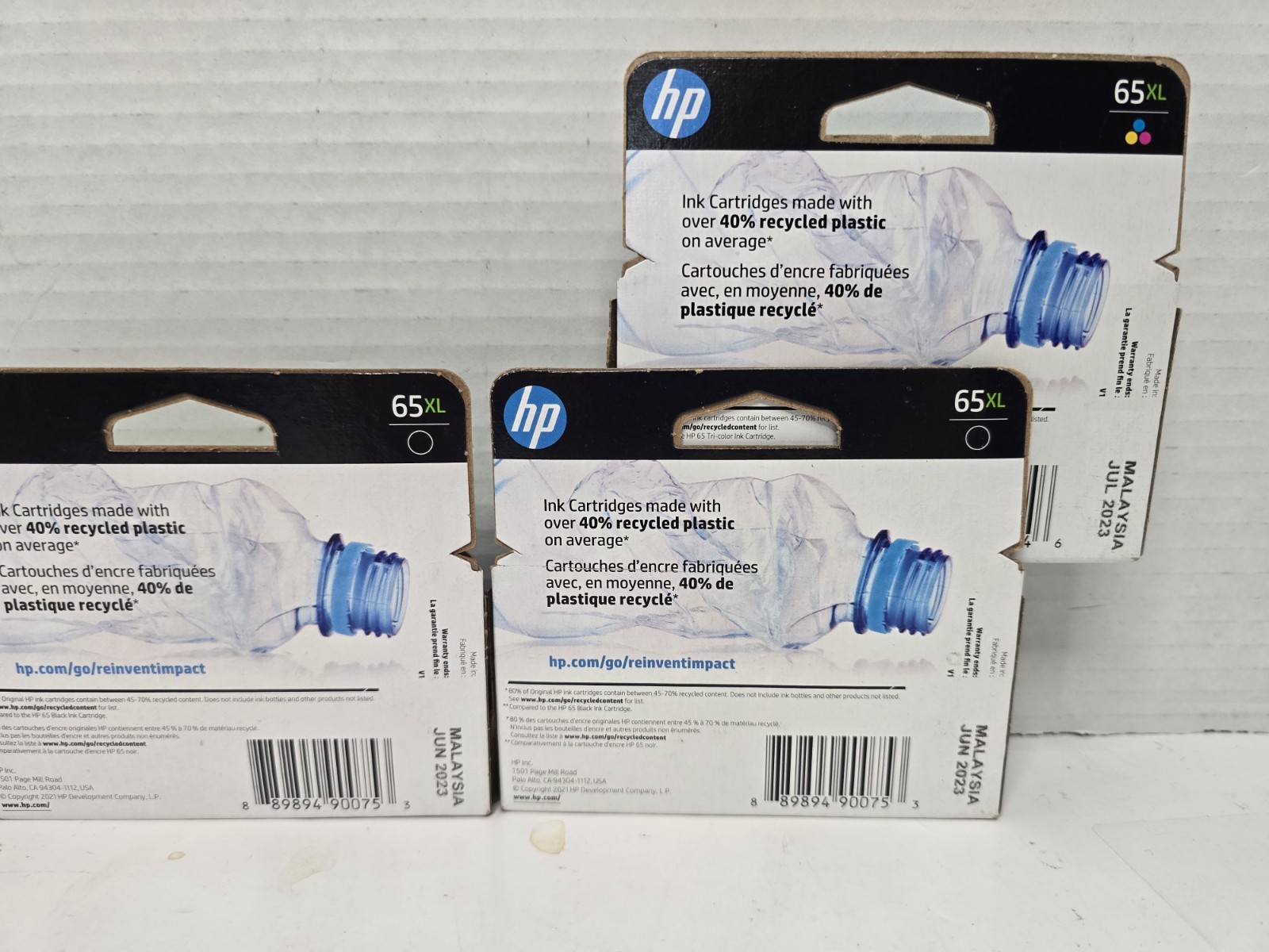 HP 65XL 1 Tri-color 2 Black Lot Ink Cartridge NEW GENUINE Malaysia June 2023