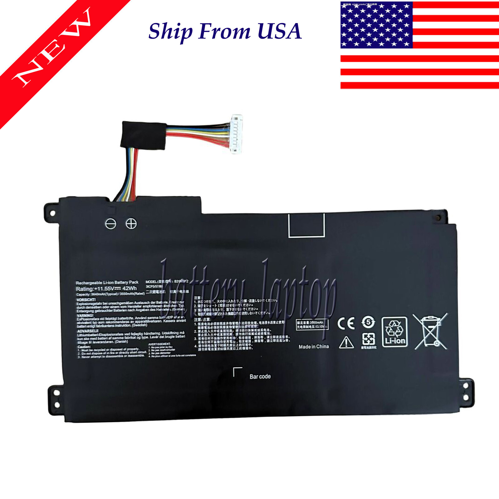 Battery For ASUS ASUS L510 L510M 15.6″ Laptop Battery 11.55V 42Wh B31N1912