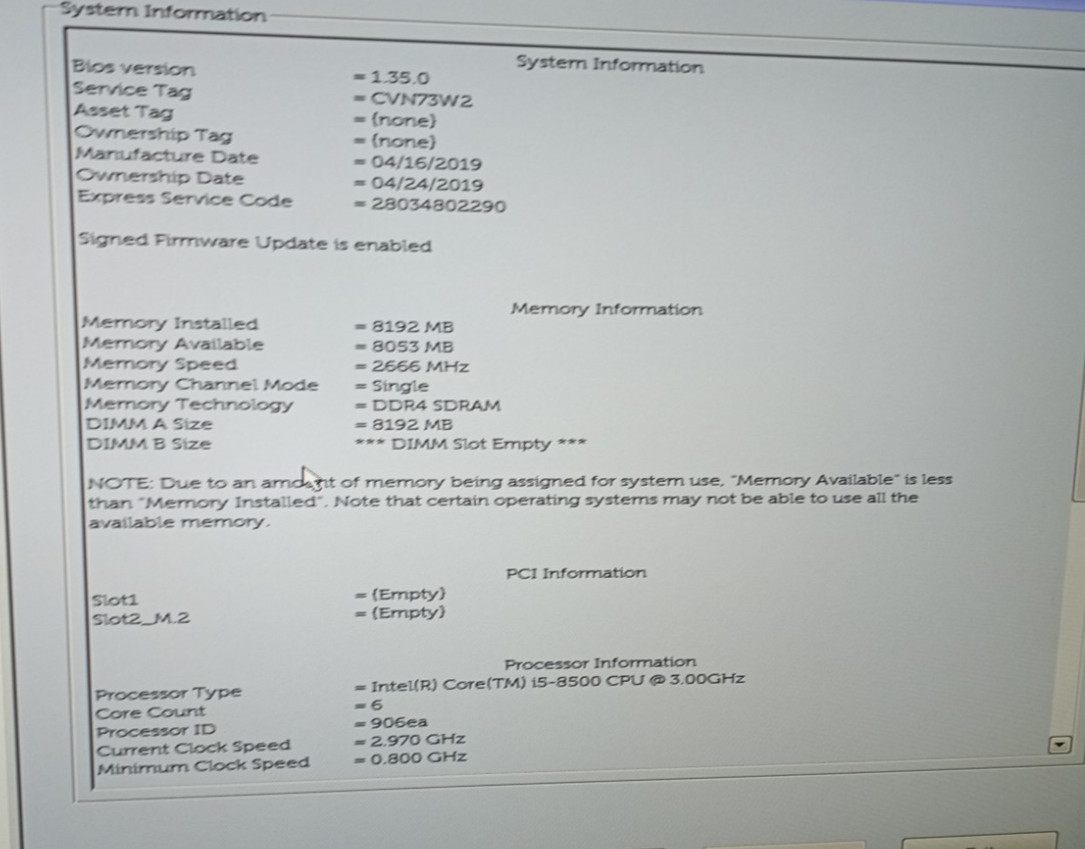 Dell OptiPlex 5260 AIO i5-8500@3.00GHz 8GB RAM 250GB SSD Win11Pro +MC759