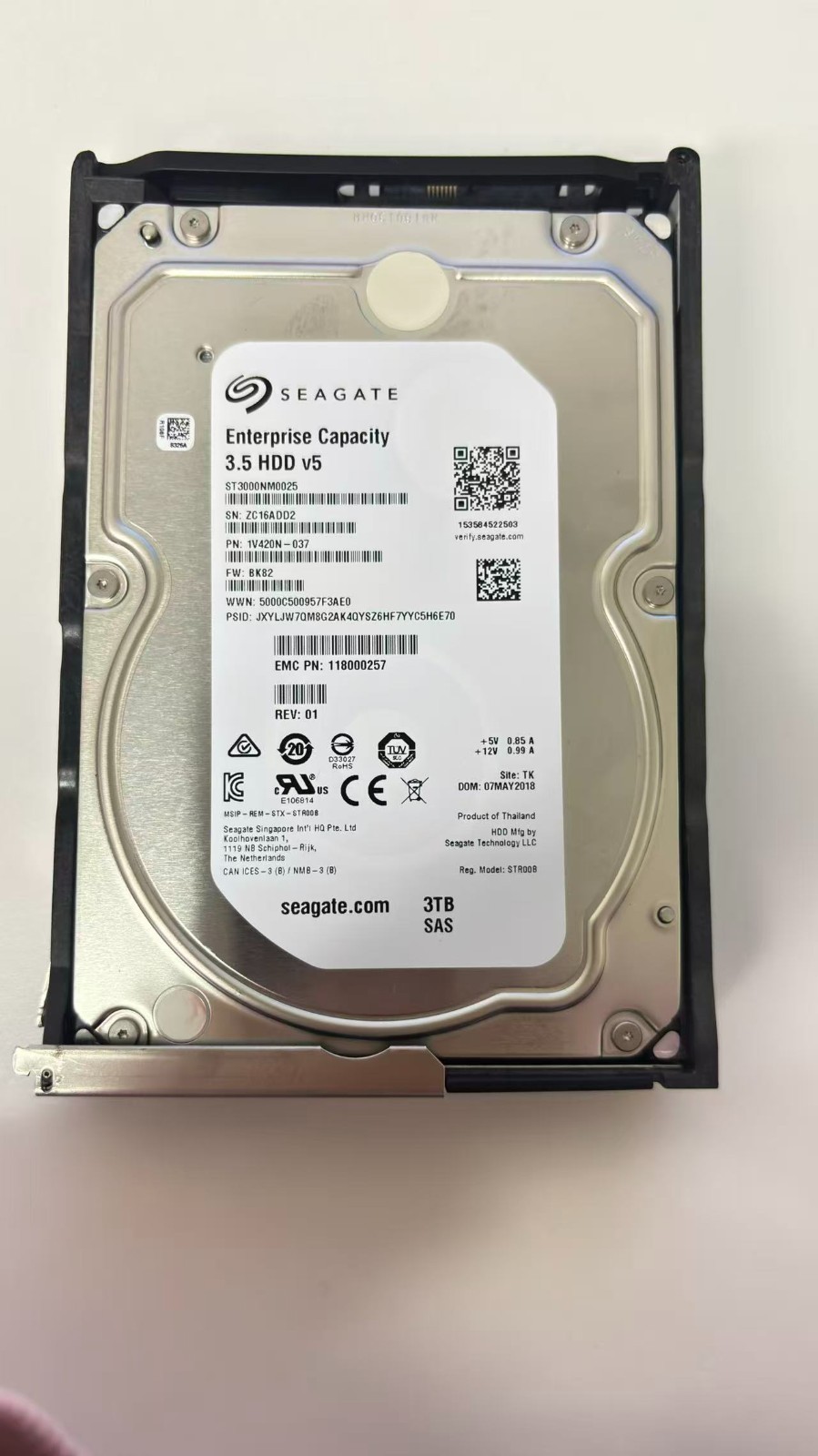 Seagate 3TB 3.5″ SAS 7.2K Enterprise Server HDD ST3000NM0025 w/ Tray Tested
