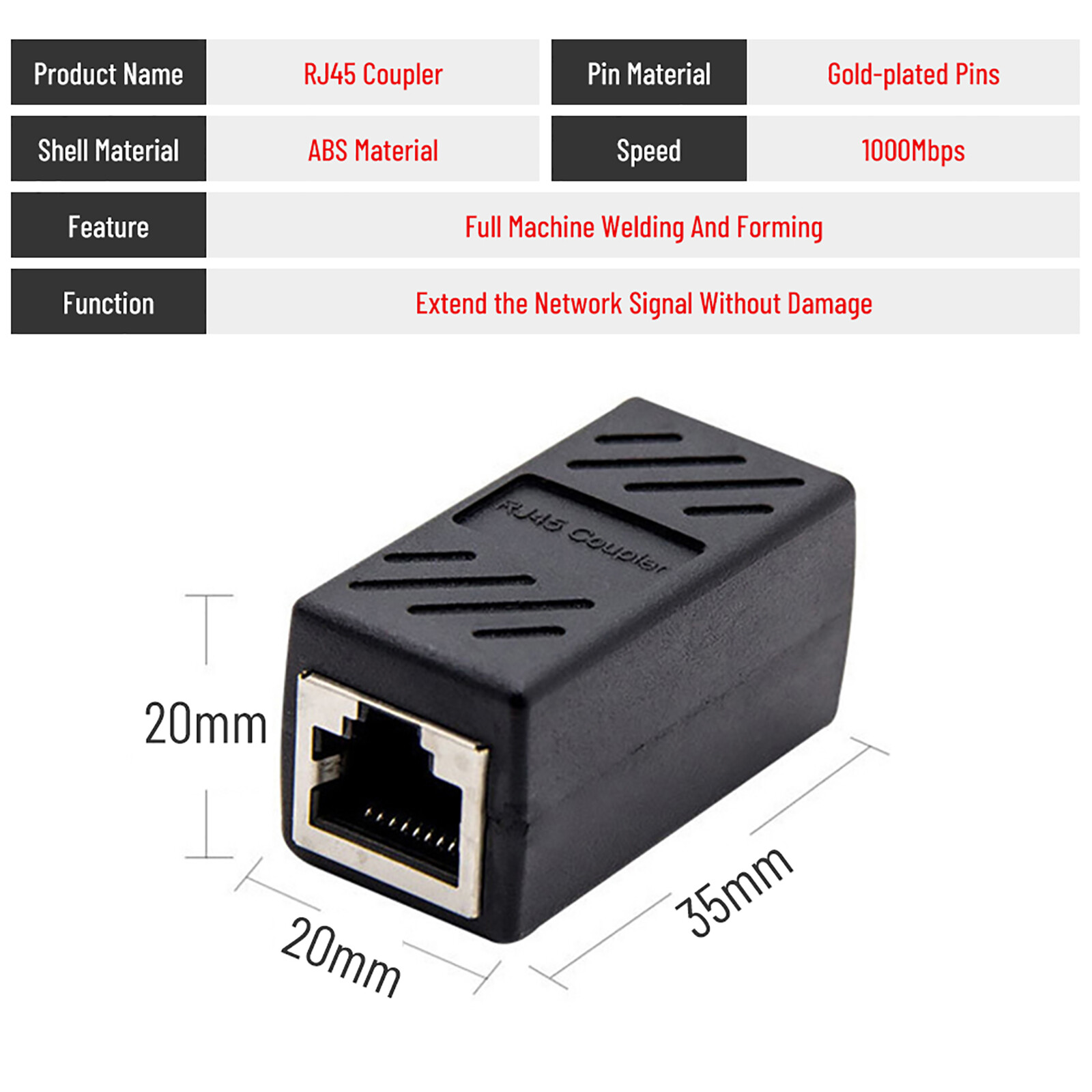 RJ45 Inline Coupler Cat7 Cat6 Cat5e Ethernet Network Cable Extender Connector US