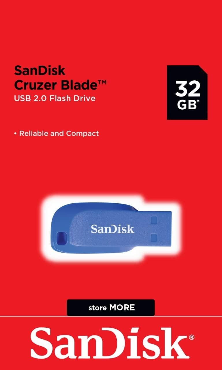 SanDisk SDCZ50C-032G-B35BE 32 GB Cruzer Blade USB 2.0 Flash Drive – Electric Blu