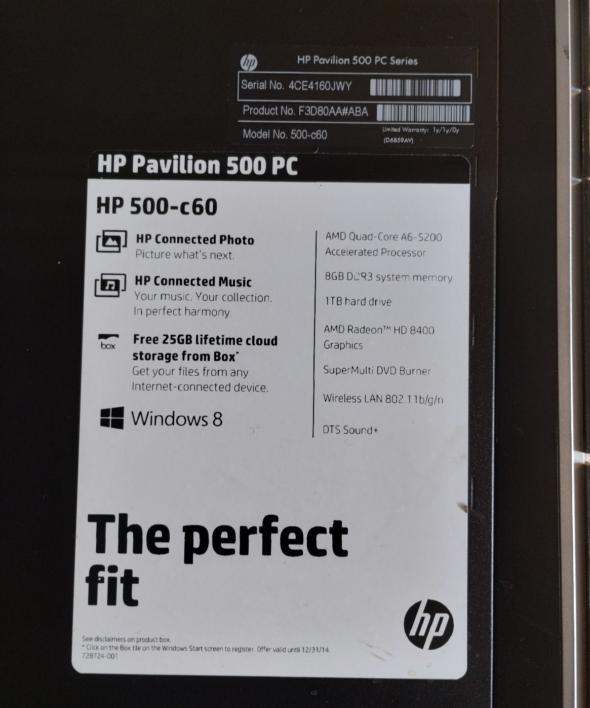 HP Pavilion 500-c60 AMD A6-5200 APU 2GHz, RAM 8GB, 1000GB HDD, Windows 10 Home