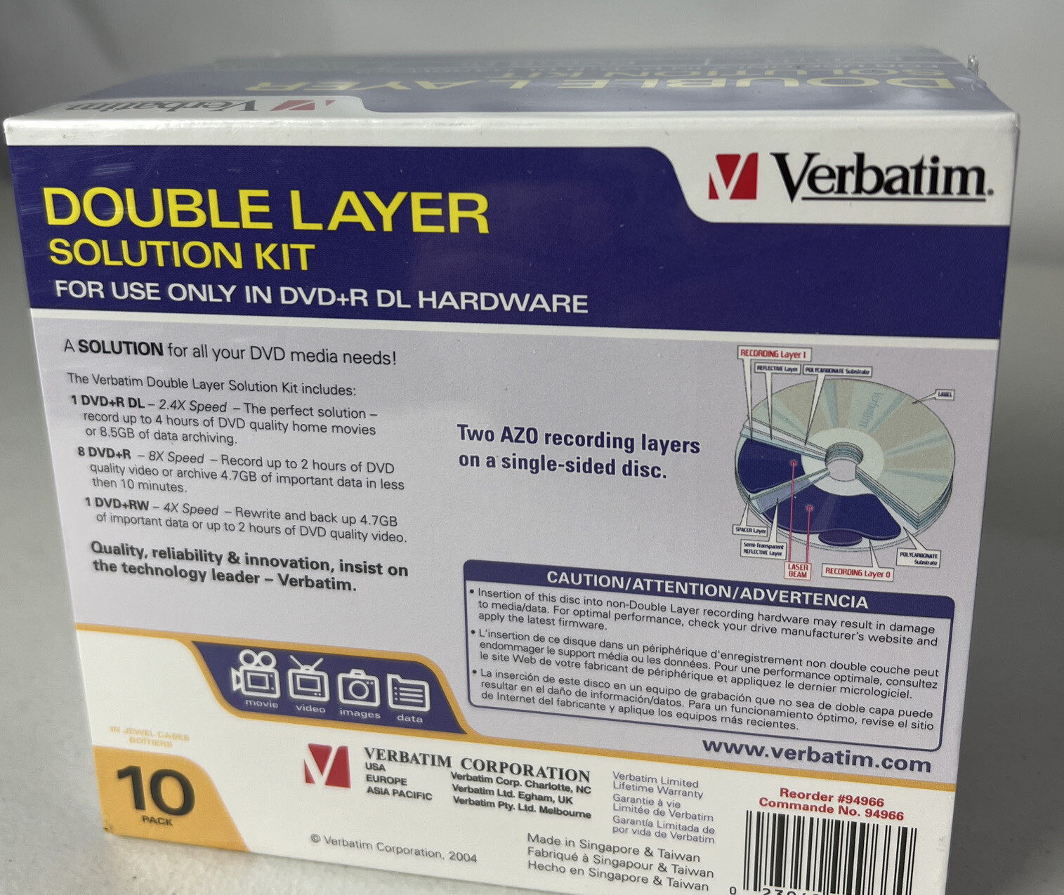 NEW Verbatim DVD+R Double Layer Solution Kit 10Pack Media Sealed