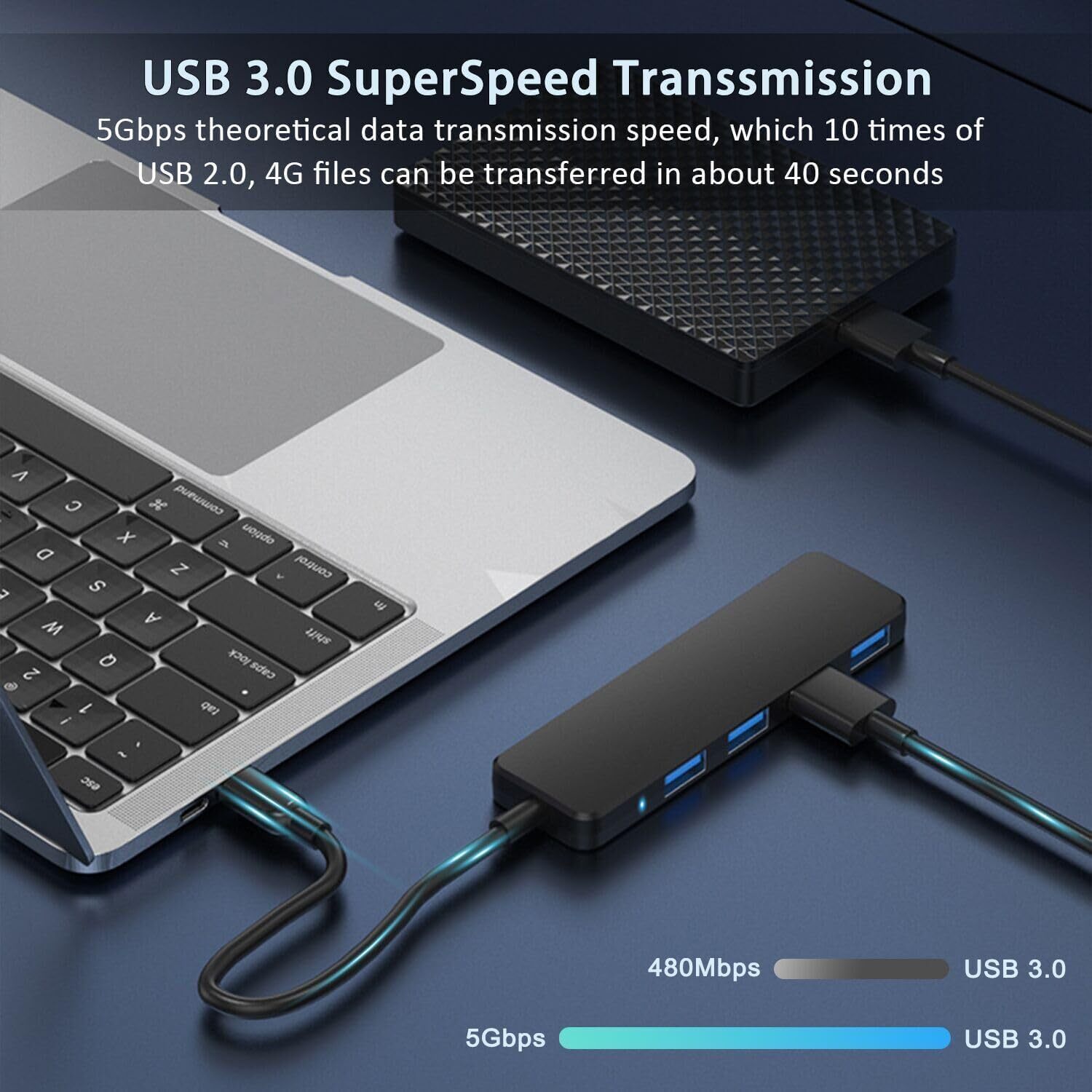 4 Port USB 3.0 Hub Splitter Multi Adapter 5Gbps High Speed PC Desktop Laptop Lot