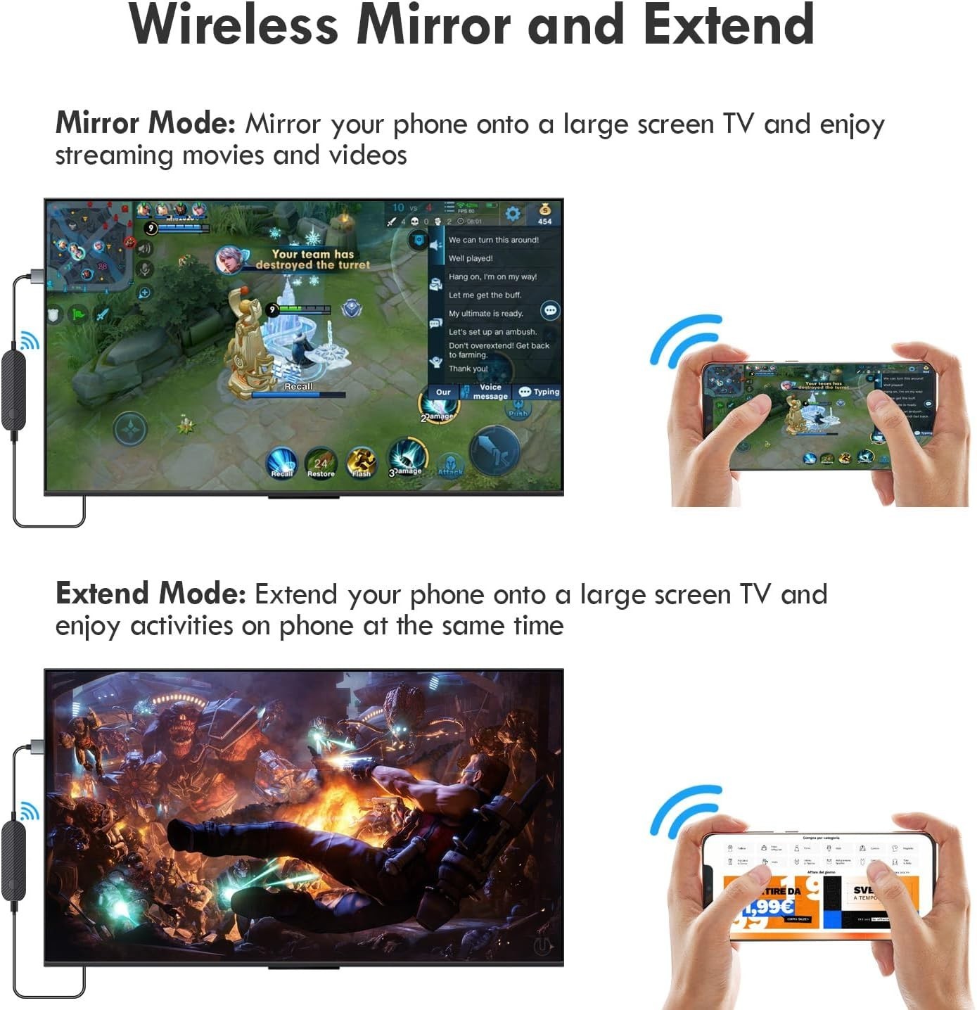 1080P Wireless HDMI Receiver – Compatible with iPhone and Android Devices
