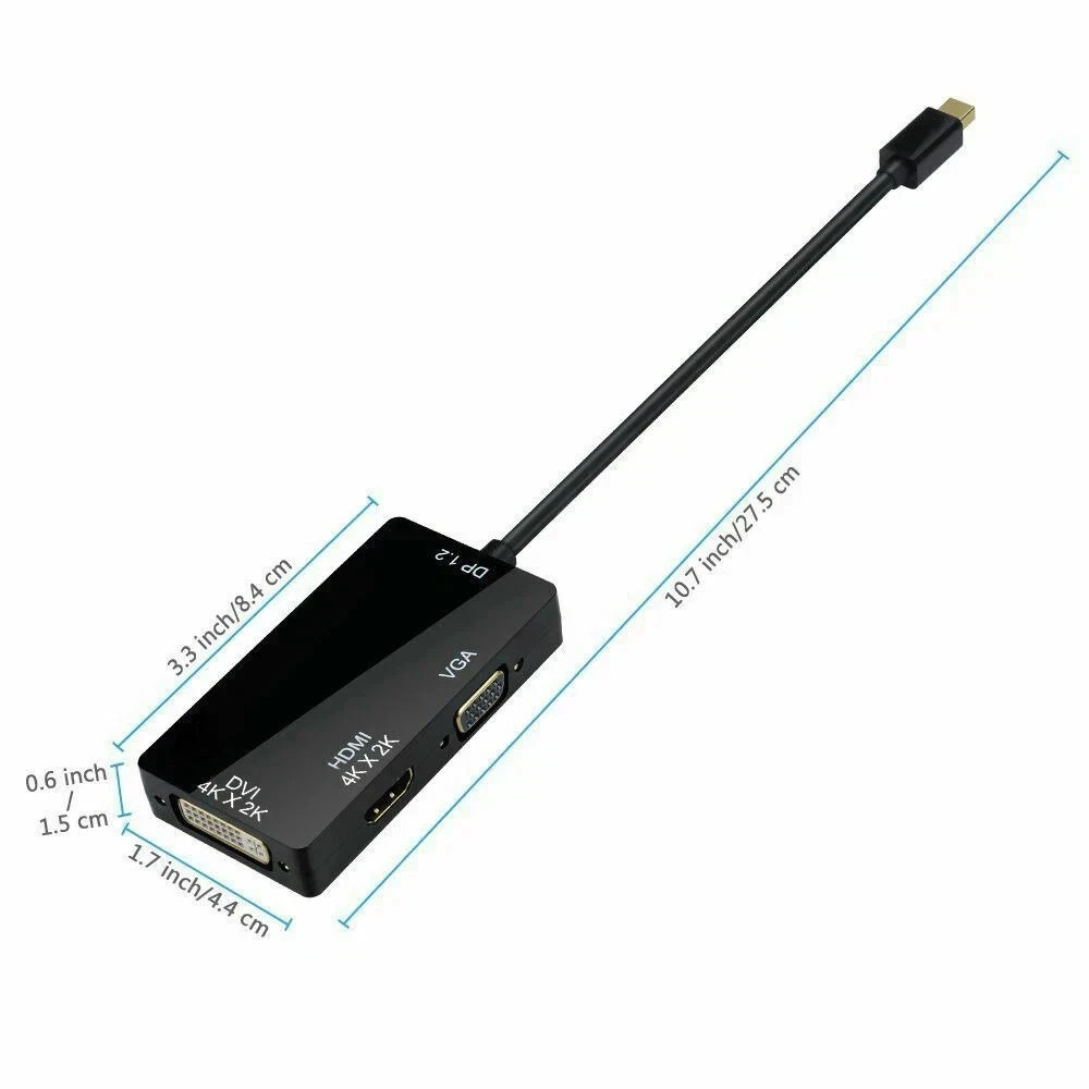 LOT Thunderbolt/Mini Display Port/DP to VGA/HDMI/DVI Multi Port Adapter Black