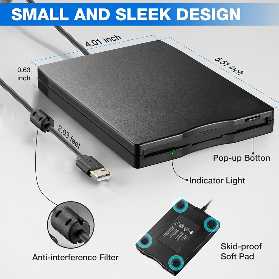USB 2.0 3.5 inch Portable External Floppy Disk Drive 1.44Mb Reader FDD PC Laptop
