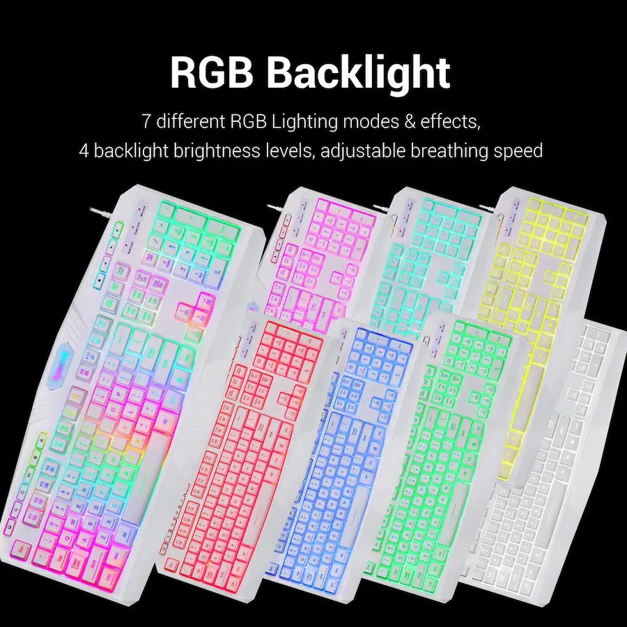 REDRAGON S101W Wired RGB Backlit Keyboard and Red Backlit Mouse Combo 3200 DPI