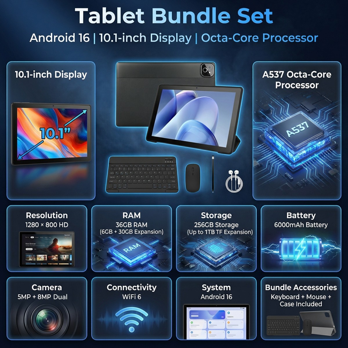 2026 Newest Tablet Android 16 Tablet 32GB RAM+256GB ROM Octa-Core 2.0G+WiFi 5G