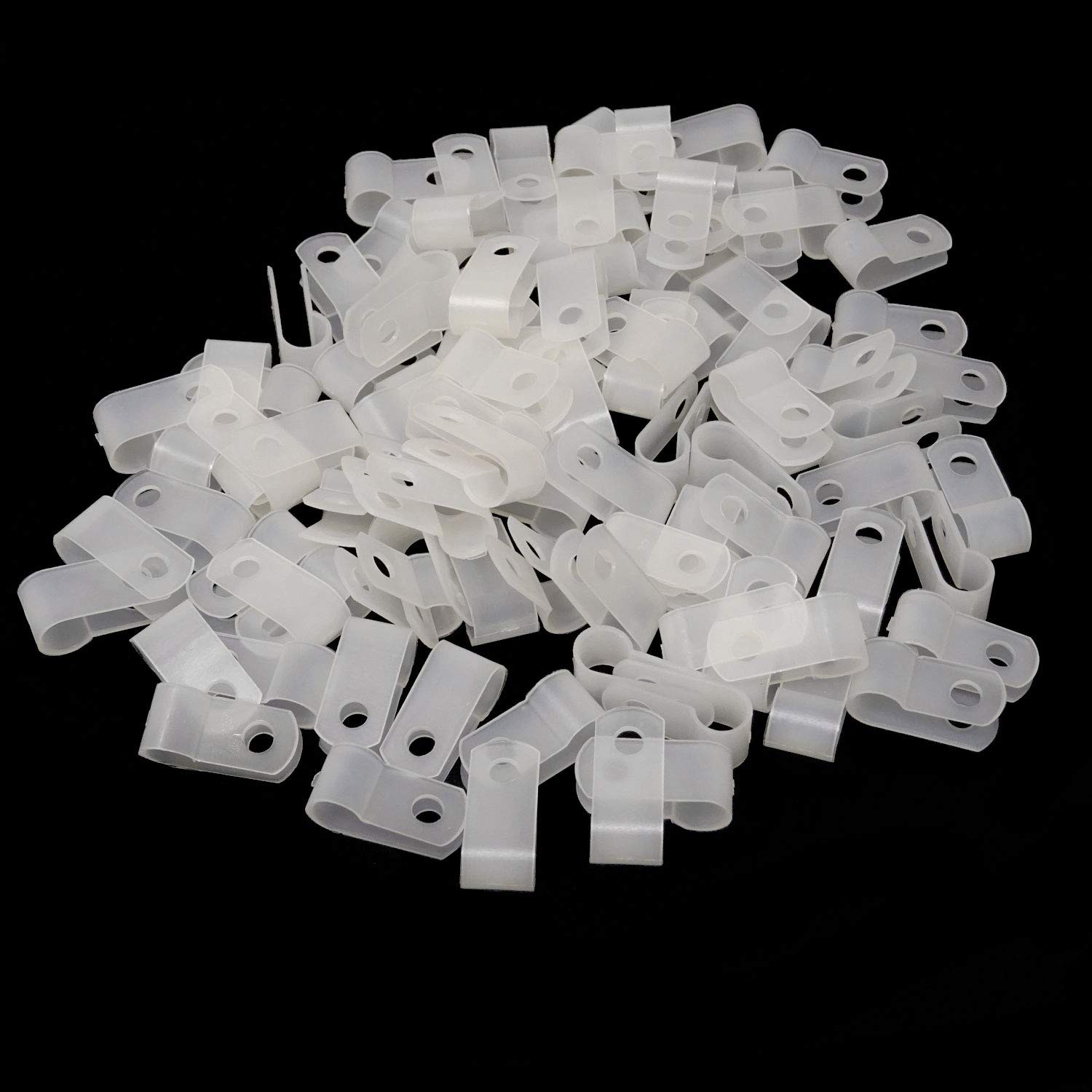 100 PCS 1/4 Inch White Nylon RType Cable Clamps Wire Clips Fastener Cord Fix