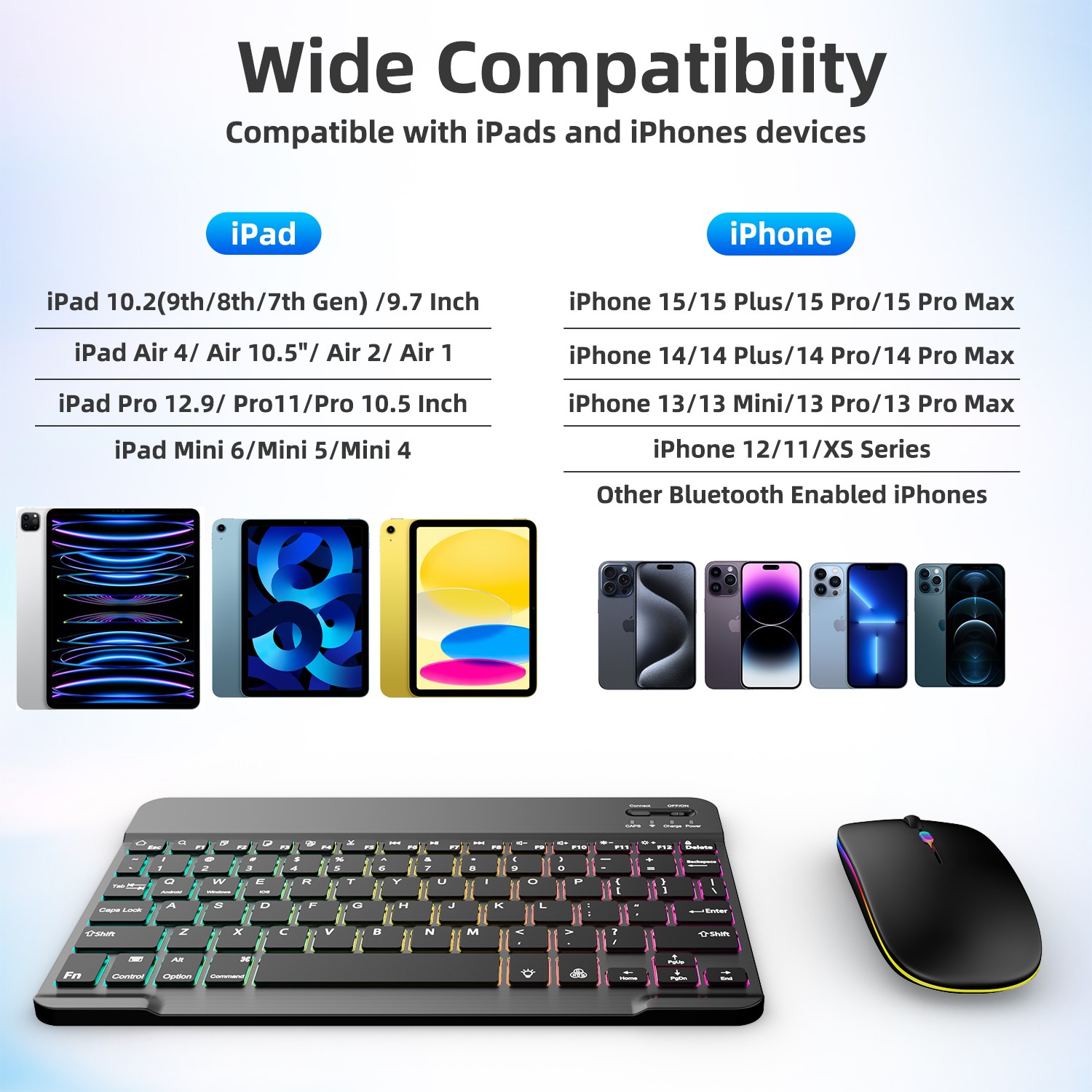 RGB Wireless Backlit Gaming Keyboard and Mouse Set USB Rechargeable – 7 Colors