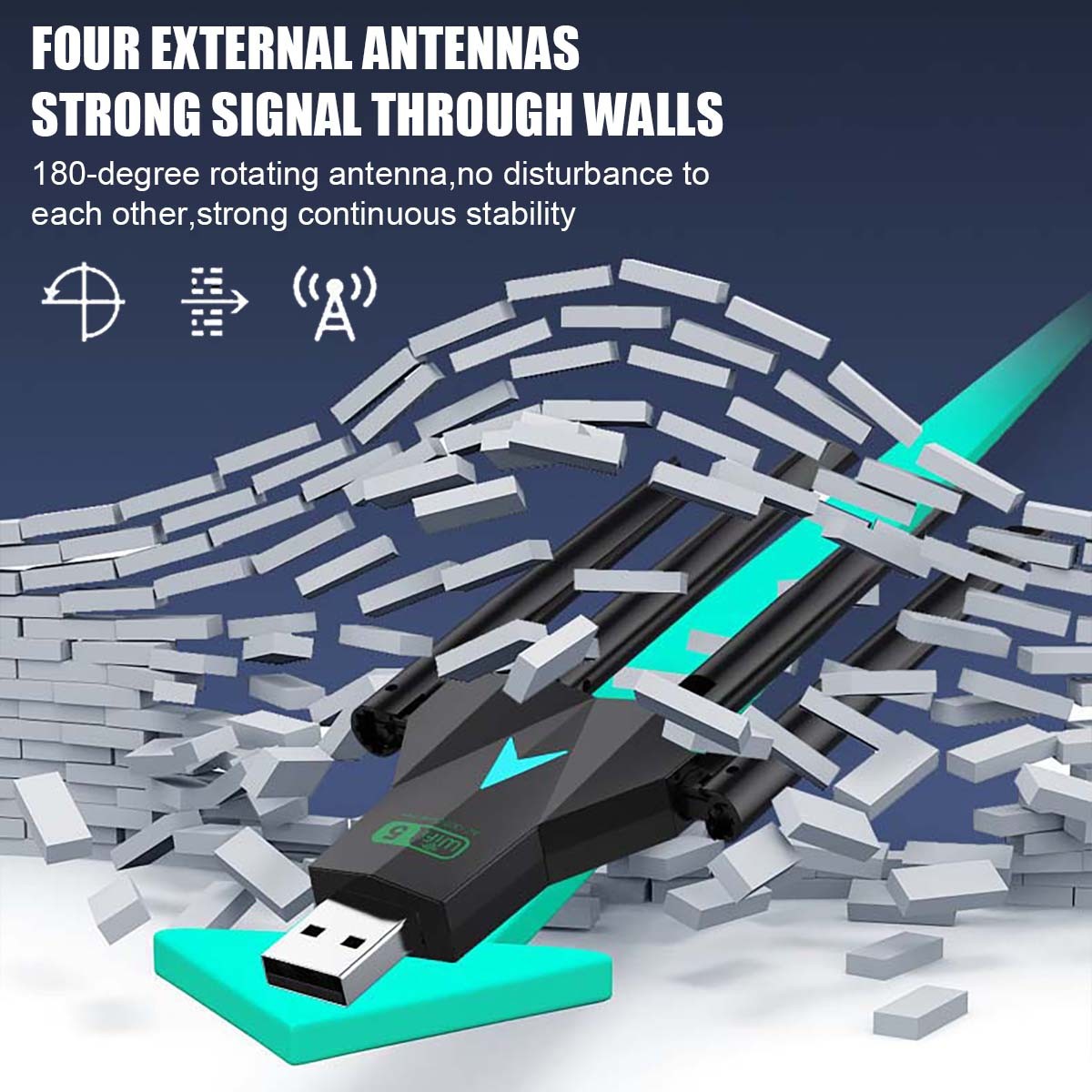 1300Mbps Long Range Dongle USB 3.0 Wireless WIFI Adapter Dual Band 5Ghz Network