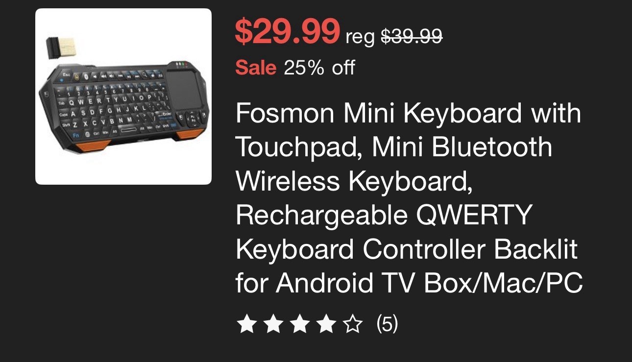 Fosmon Mini Bluetooth Wireless Keyboard w/ Built-In Touchpad, Black QWERTY